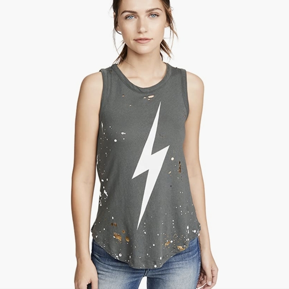 Chaser Tops - Chaser Distressed Lightning Bolt Tank Top